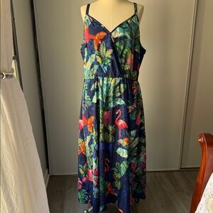 BloomChic Vibrant Tropical Print Dress in Green and Blue 18/20